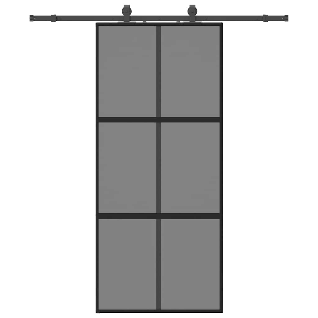 Schuifdeur met beslagset 90x205 cm gehard glas zwart