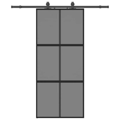 Schuifdeur met beslagset 90x205 cm gehard glas zwart