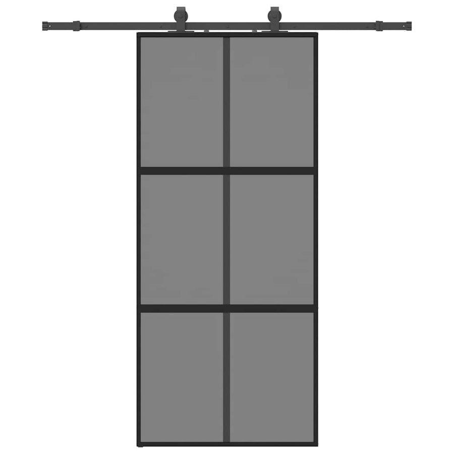 Schuifdeur met beslagset 90x205 cm gehard glas zwart
