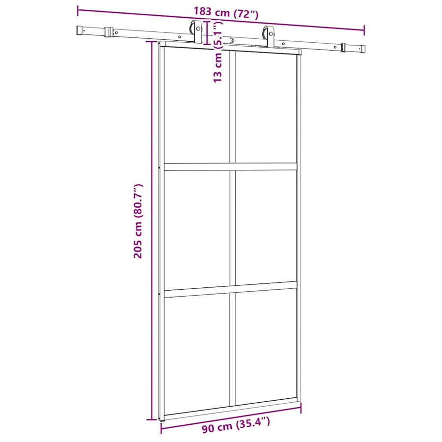 Schuifdeur met beslagset 90x205 cm gehard glas zwart