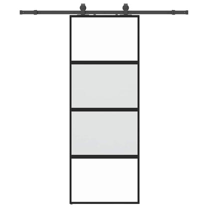 Schuifdeur met beslagset 76x205 cm gehard glas zwart