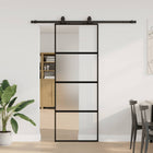 Sliding door with hardware set 76x205 cm tempered glass black