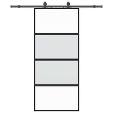 Schuifdeur met beslagset 90x205 cm gehard glas zwart
