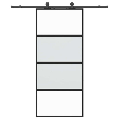 Schuifdeur met beslagset 90x205 cm gehard glas zwart