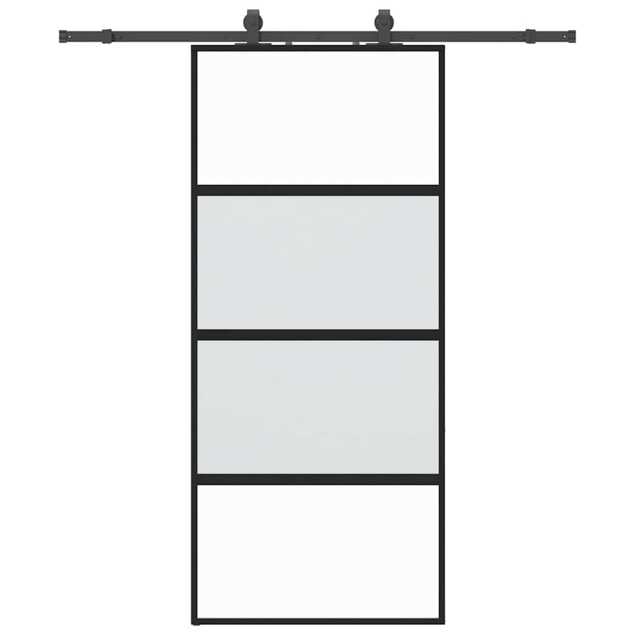 Schuifdeur met beslagset 90x205 cm gehard glas zwart
