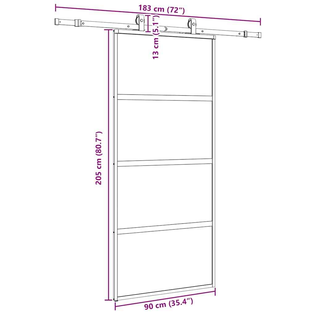 Schuifdeur met beslagset 90x205 cm gehard glas zwart