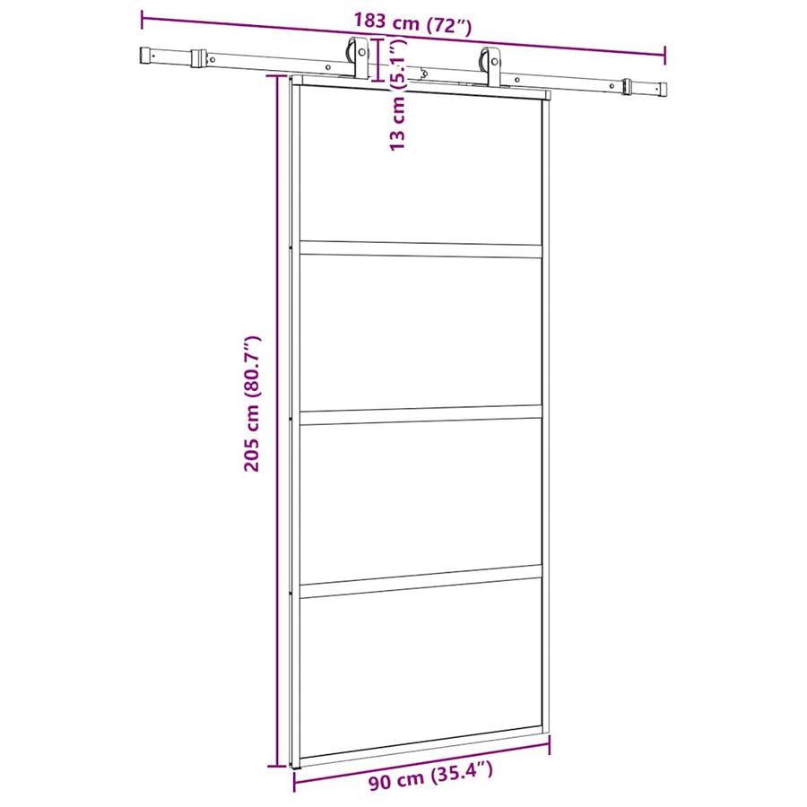 Schuifdeur met beslagset 90x205 cm gehard glas zwart