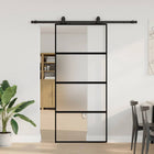 Sliding door with hardware set 90x205 cm tempered glass black