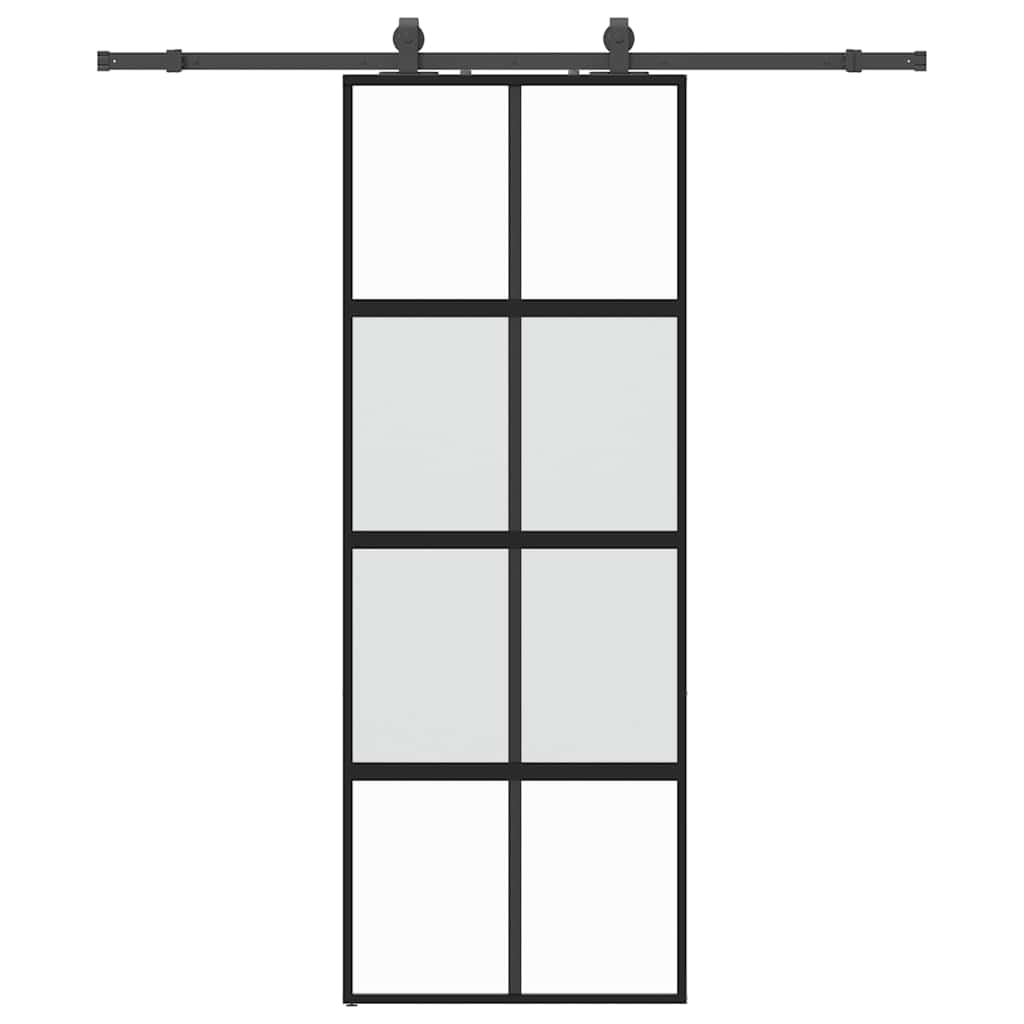 Schuifdeur met beslagset 76x205 cm gehard glas zwart