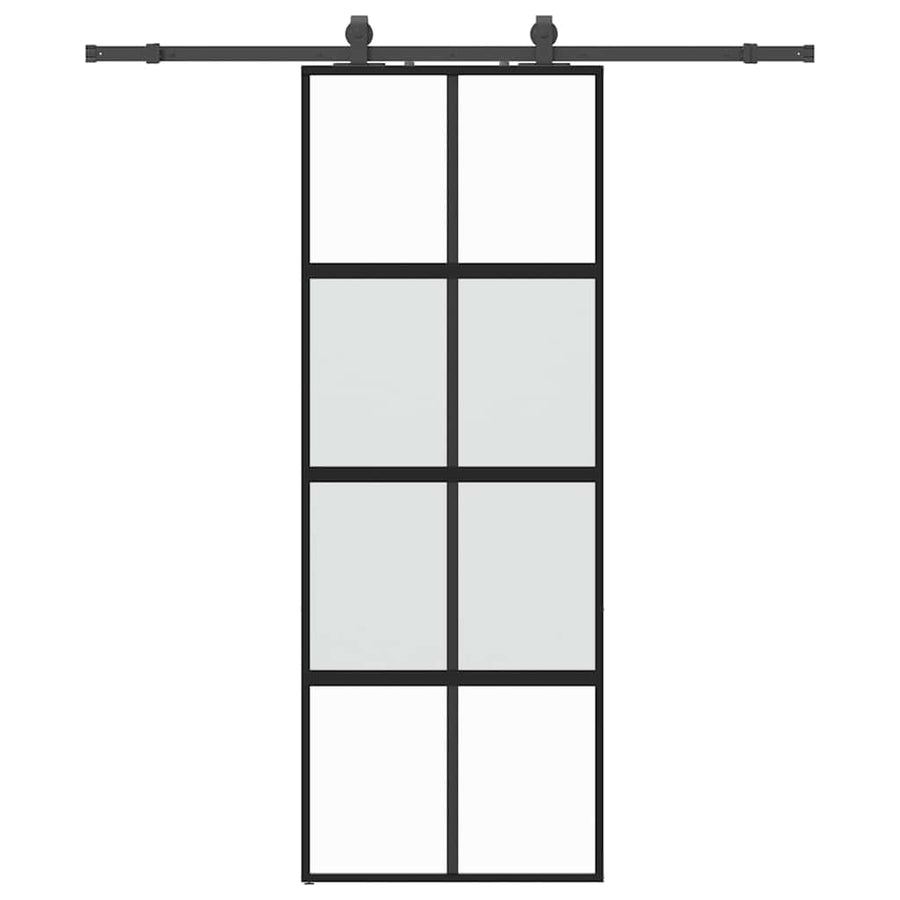 Schuifdeur met beslagset 76x205 cm gehard glas zwart