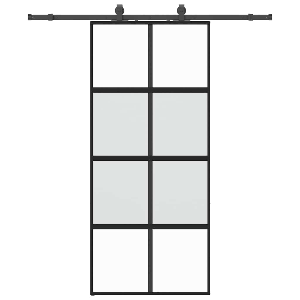 Schuifdeur met beslagset 90x205 cm gehard glas zwart