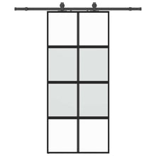 Schuifdeur met beslagset 90x205 cm gehard glas zwart