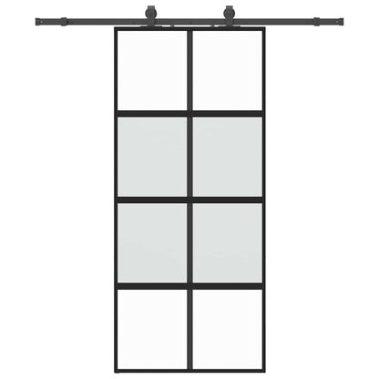 Schuifdeur met beslagset 90x205 cm gehard glas zwart