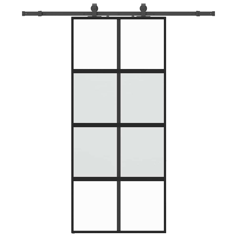 Schuifdeur met beslagset 90x205 cm gehard glas zwart