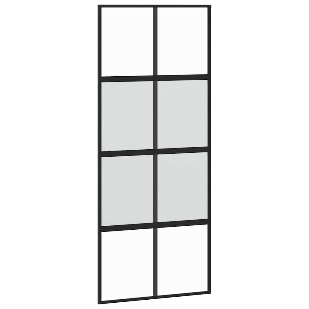 Schuifdeur met beslagset 90x205 cm gehard glas zwart