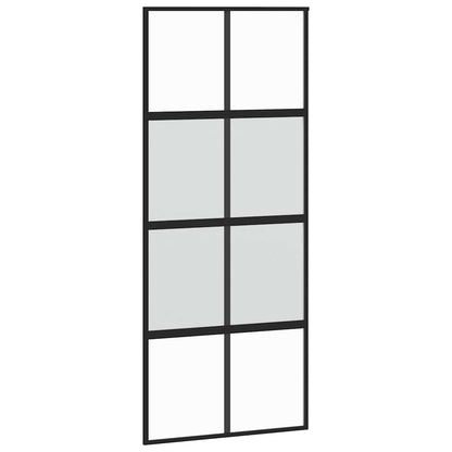 Schuifdeur met beslagset 90x205 cm gehard glas zwart
