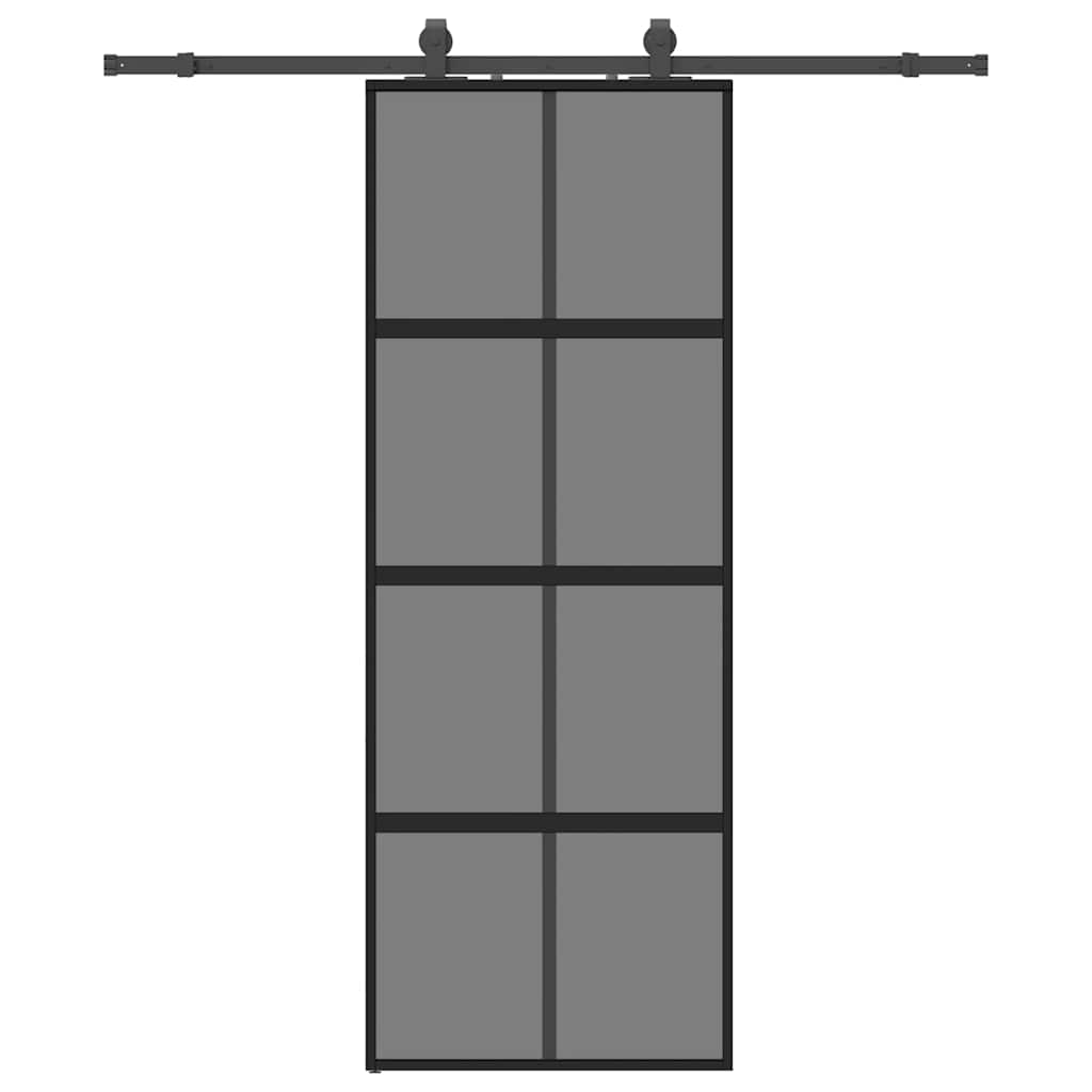 Schuifdeur met beslagset 76x205 cm gehard glas zwart