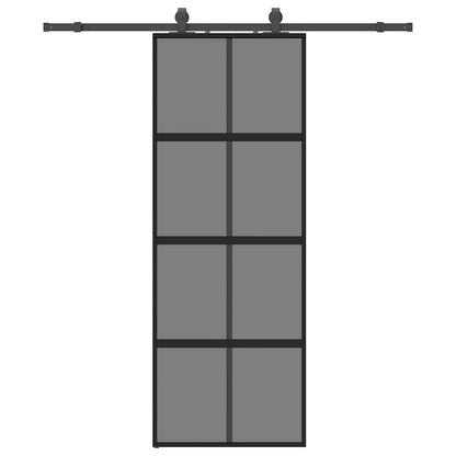 Schuifdeur met beslagset 76x205 cm gehard glas zwart