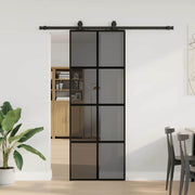 Schuifdeur 76x205 cm gehard glas zwart met beslagset