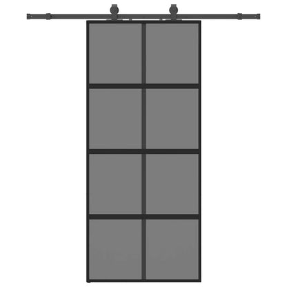 Schuifdeur met beslagset 90x205 cm gehard glas zwart
