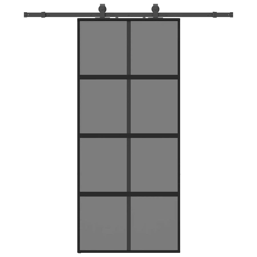 Schuifdeur met beslagset 90x205 cm gehard glas zwart