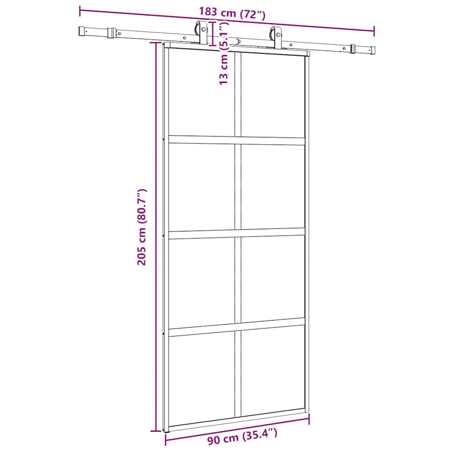 Schuifdeur met beslagset 90x205 cm gehard glas zwart