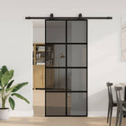 Schuifdeur 90x205 cm gehard glas zwart met beslagset