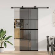 Schuifdeur 90x205 cm gehard glas zwart met beslagset