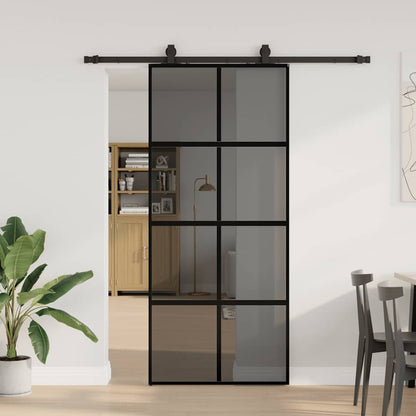 Schuifdeur met beslagset 90x205 cm gehard glas zwart