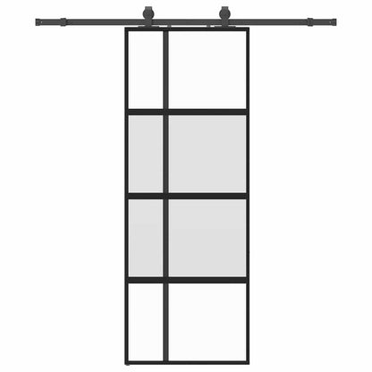 Schuifdeur met beslagset 76x205 cm gehard glas zwart