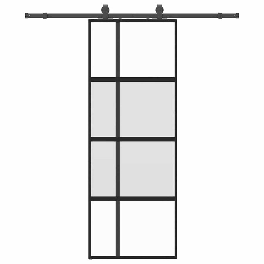 Schuifdeur met beslagset 76x205 cm gehard glas zwart