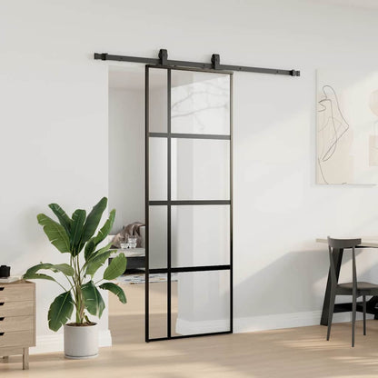 Schuifdeur met beslagset 76x205 cm gehard glas zwart