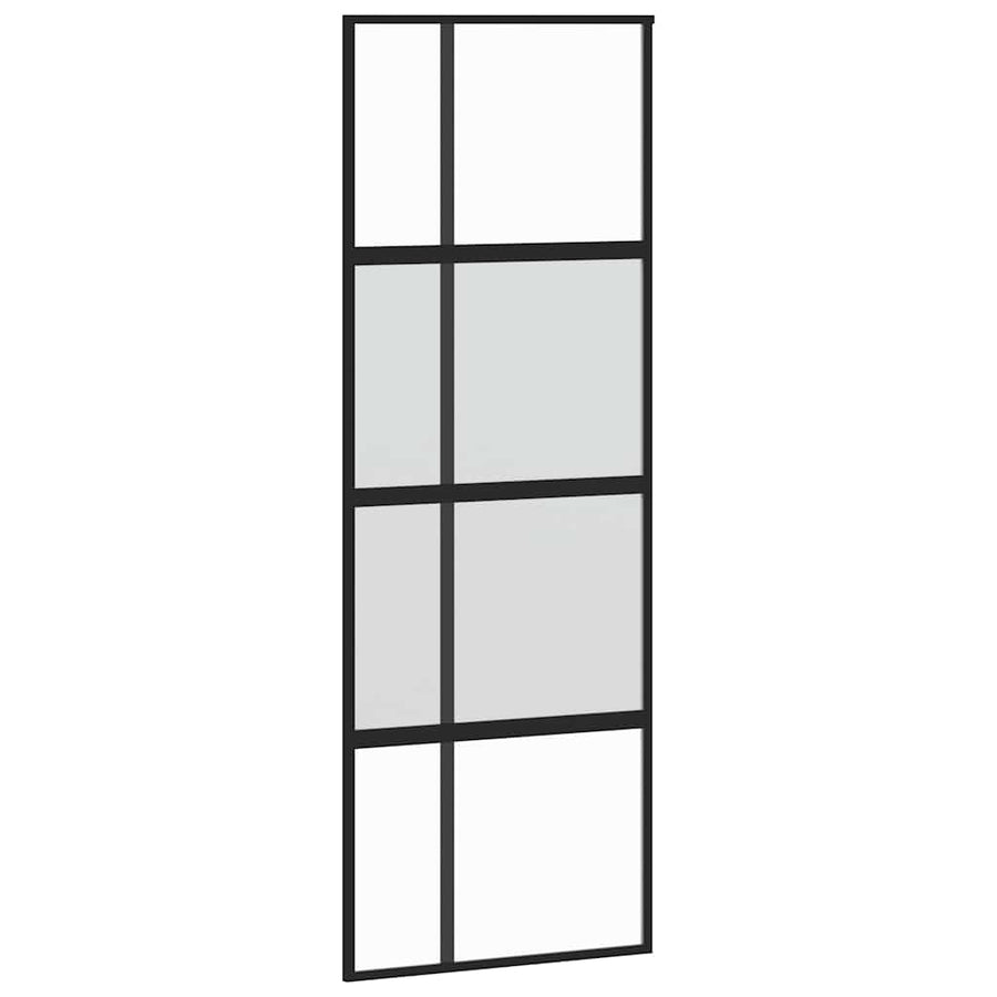 Schuifdeur met beslagset 76x205 cm gehard glas zwart