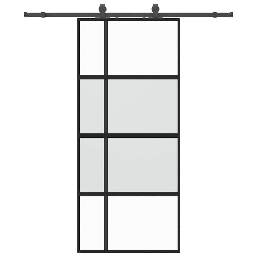 Schuifdeur met beslagset 90x205 cm gehard glas zwart