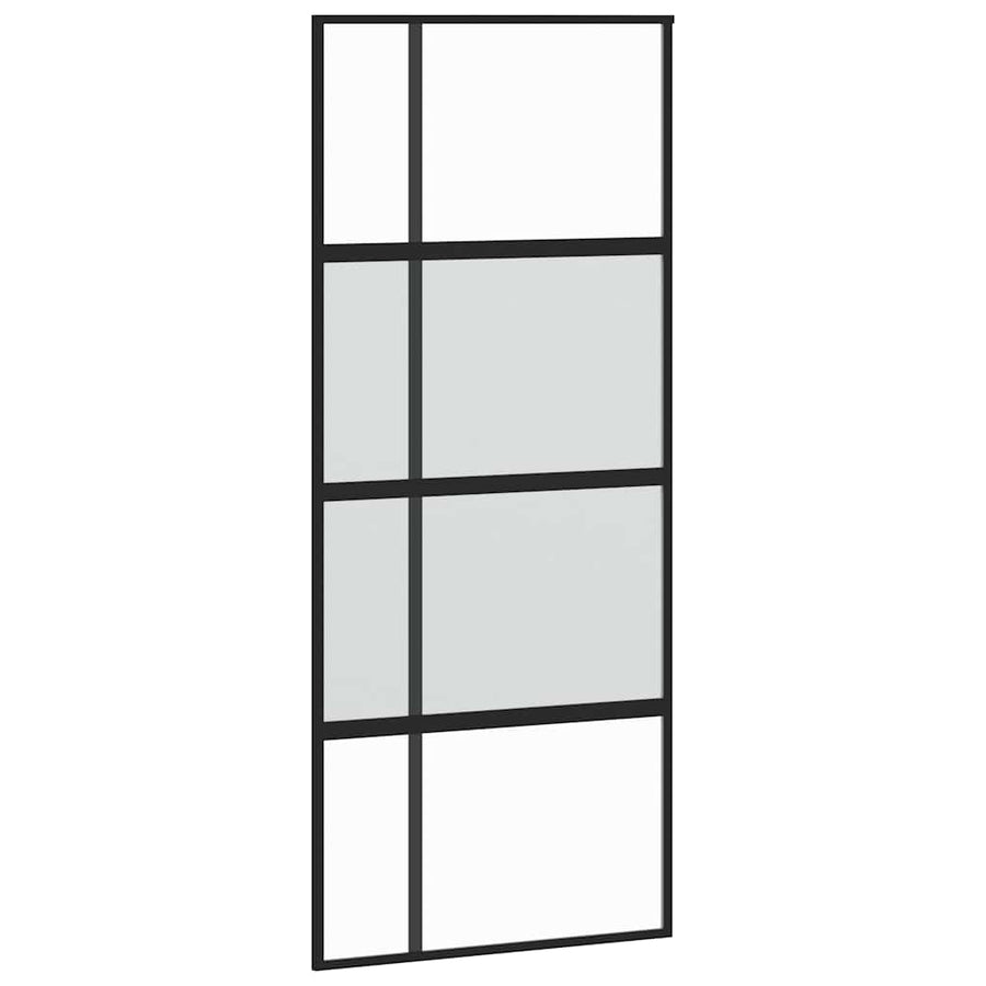 Schuifdeur met beslagset 90x205 cm gehard glas zwart