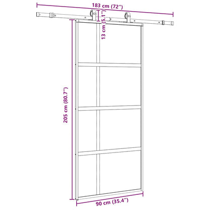Schuifdeur met beslagset 90x205 cm gehard glas zwart