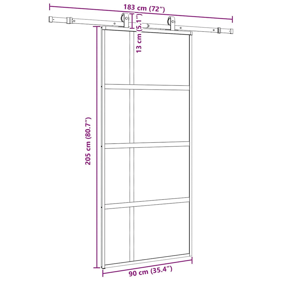 Schuifdeur met beslagset 90x205 cm gehard glas zwart
