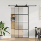Schuifdeur met beslagset 90x205 cm gehard glas zwart