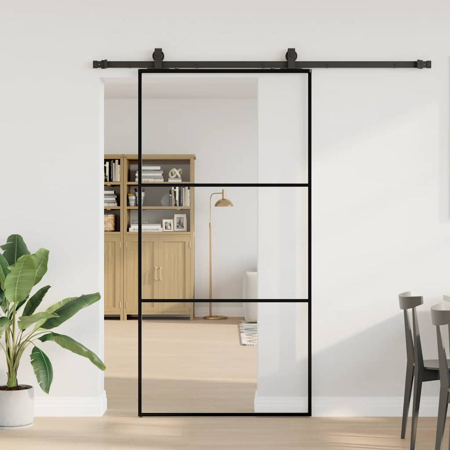 Schuifdeur met beslagset 102x205 cm ESG glas zwart