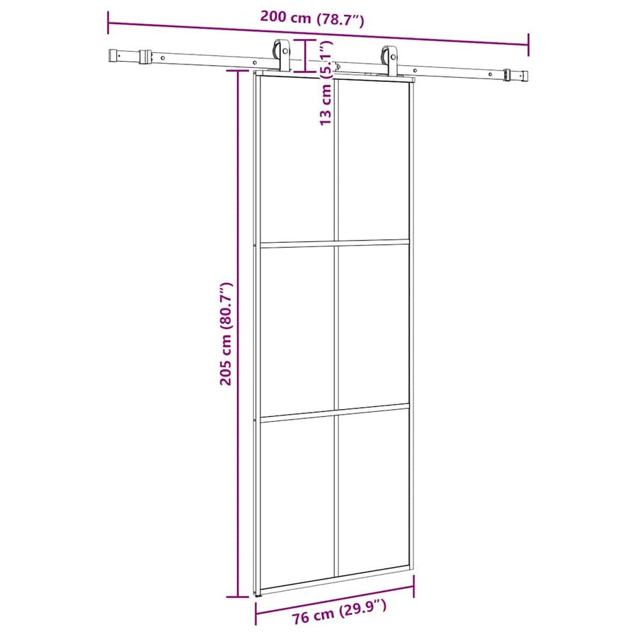 Schuifdeur met beslagset 76x205 cm ESG glas zwart