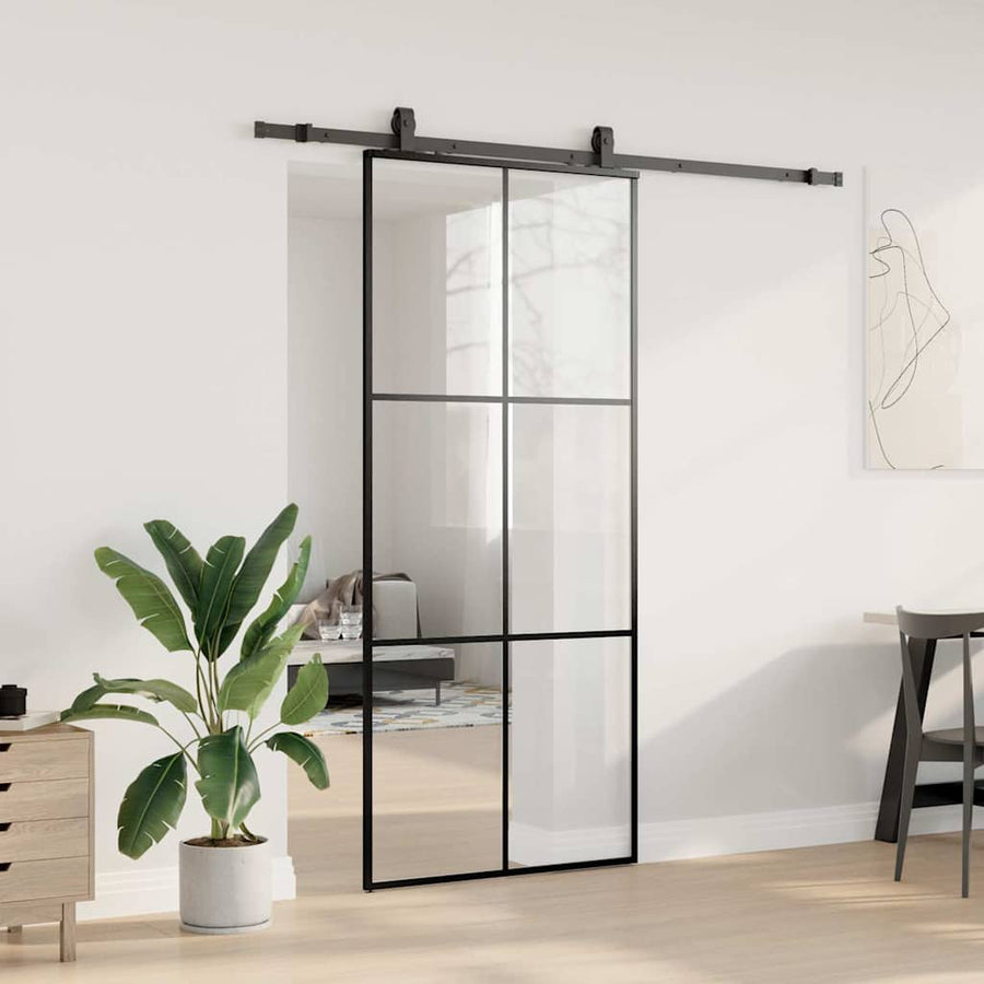 Schuifdeur met beslagset 90x205 cm ESG glas zwart
