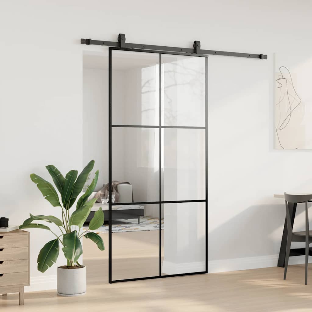 Schuifdeur met beslagset 102x205 cm ESG glas zwart