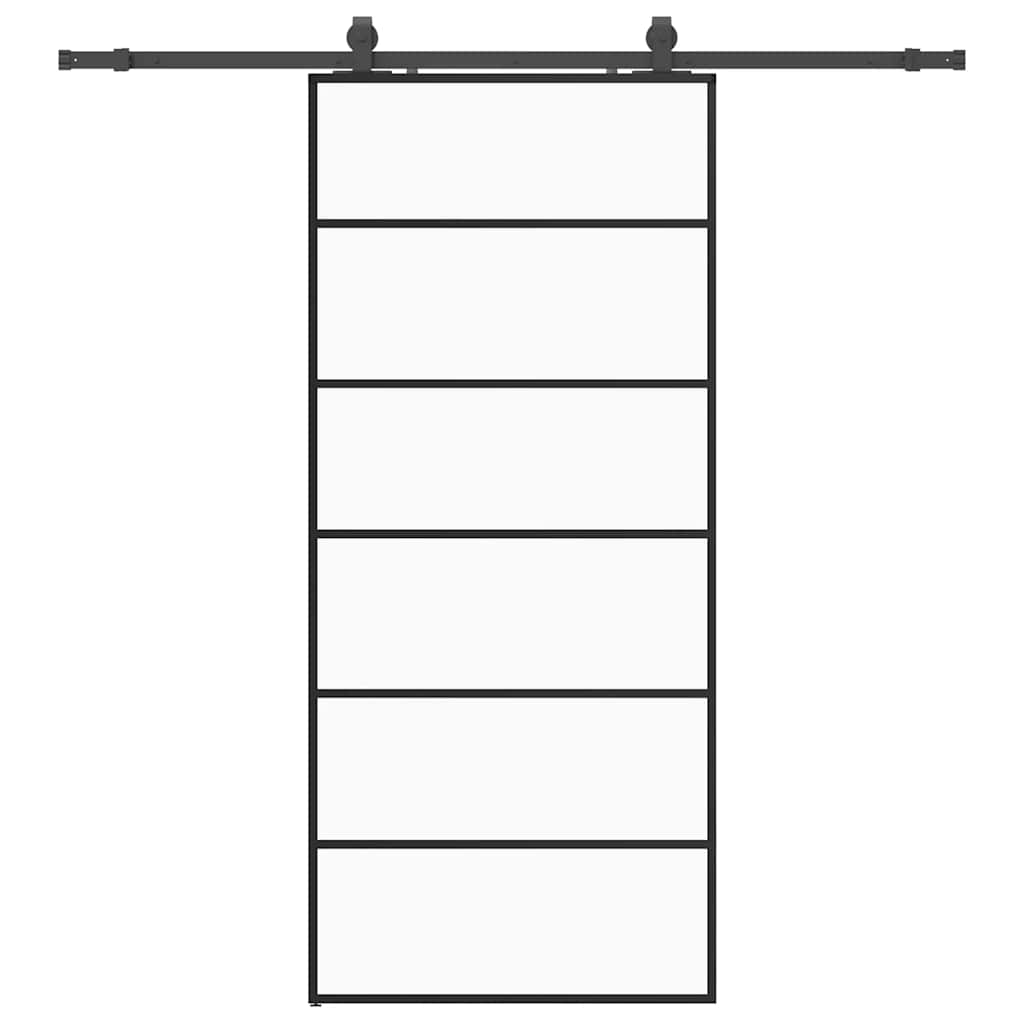 Schuifdeur Met Beslagset 90X205 Cm Esg Glas Zwart 90 x 205 cm (200 cm schuifrail) 5 horizontale stangen