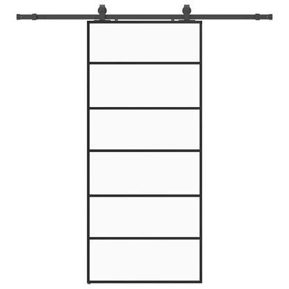 Schuifdeur Met Beslagset 90X205 Cm Esg Glas Zwart 90 x 205 cm (200 cm schuifrail) 5 horizontale stangen