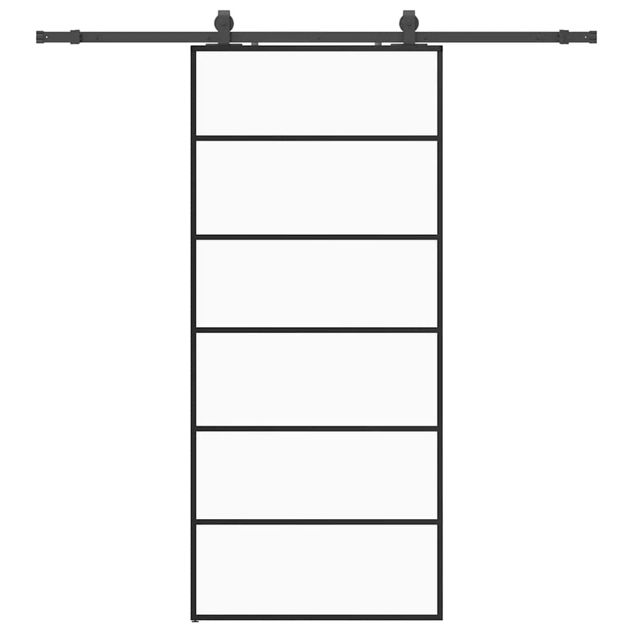 Schuifdeur Met Beslagset 90X205 Cm Esg Glas Zwart 90 x 205 cm (200 cm schuifrail) 5 horizontale stangen