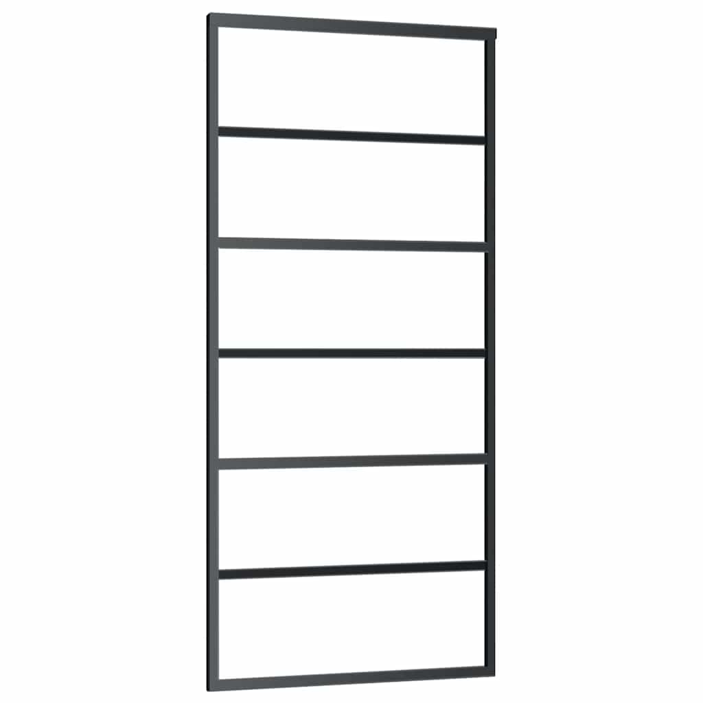 Schuifdeur Met Beslagset 90X205 Cm Esg Glas Zwart 90 x 205 cm (200 cm schuifrail) 5 horizontale stangen