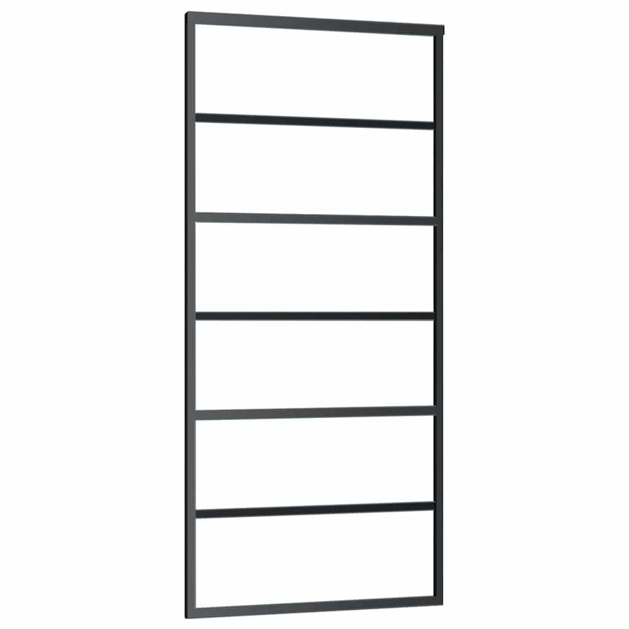 Schuifdeur Met Beslagset 90X205 Cm Esg Glas Zwart 90 x 205 cm (200 cm schuifrail) 5 horizontale stangen
