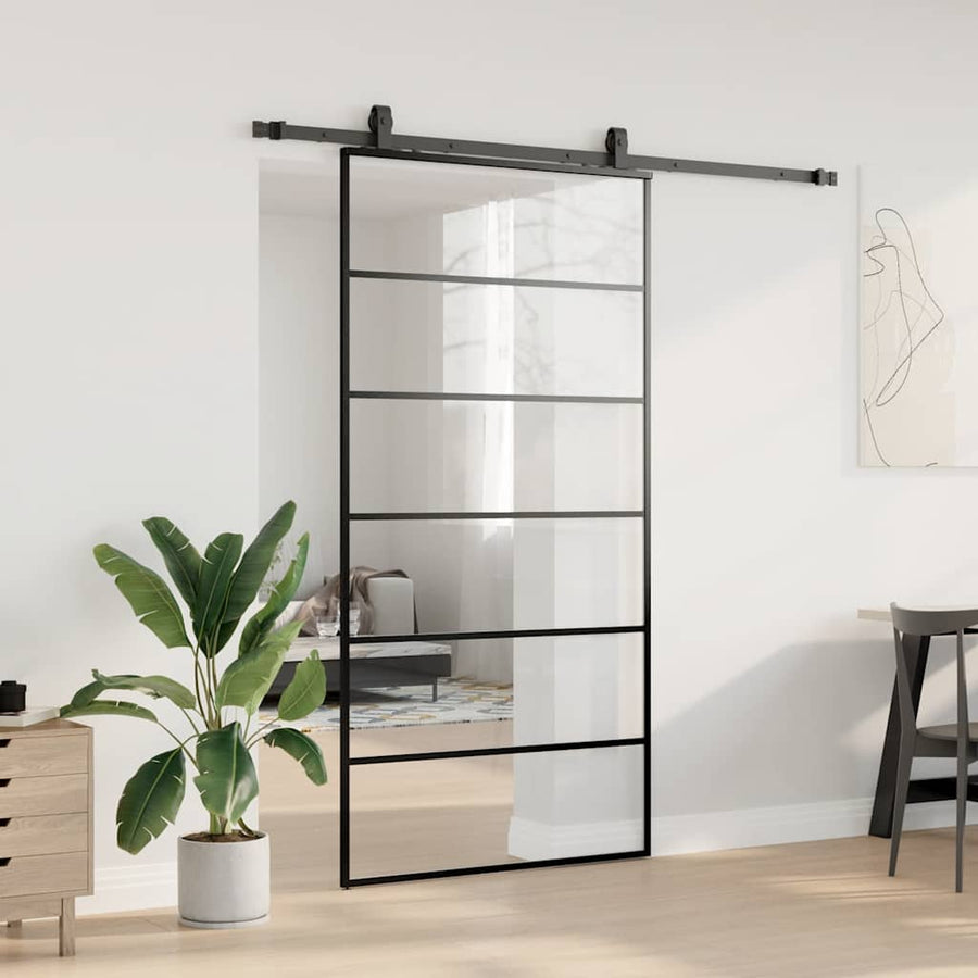 Schuifdeur met beslagset 102x205 cm ESG glas zwart