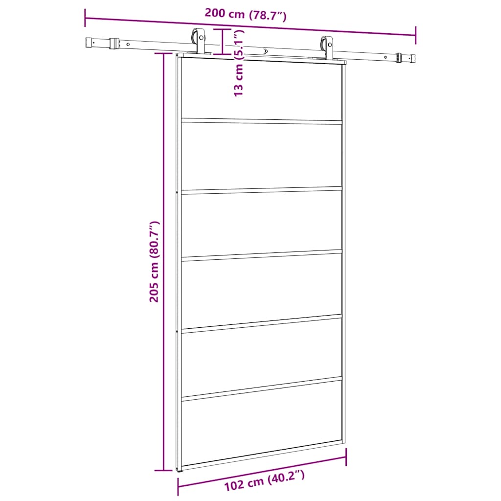 Schuifdeur met beslagset 102x205 cm ESG glas zwart