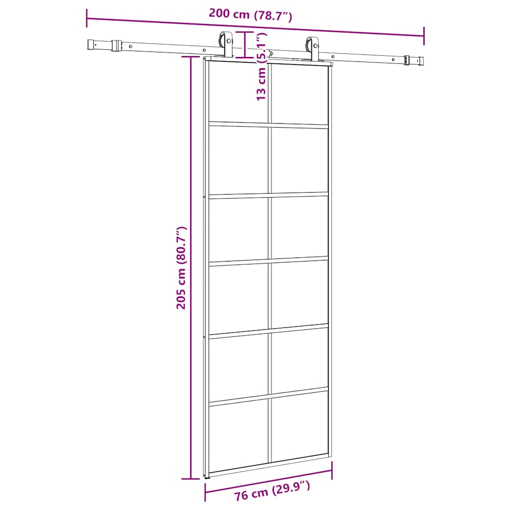 Schuifdeur met beslagset 76x205 cm ESG glas zwart